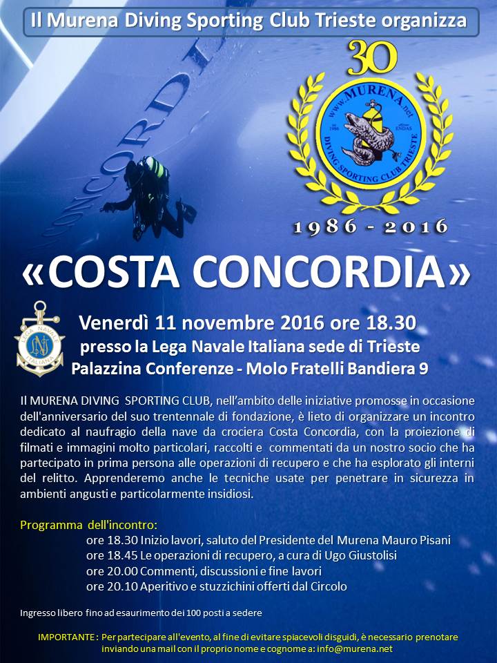 Evento Costa Concordia, 11 novembre 2016